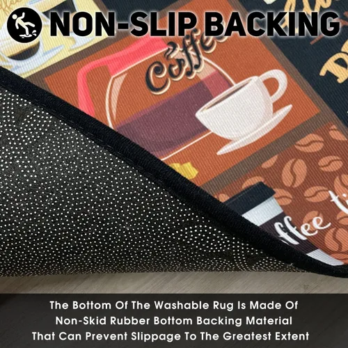Miniatura 6 de Alfombras y esteras de cocina con tema de café (2 piezas), alfombra de cocina negra antideslizante lavable, suave, superabsorbente, juego