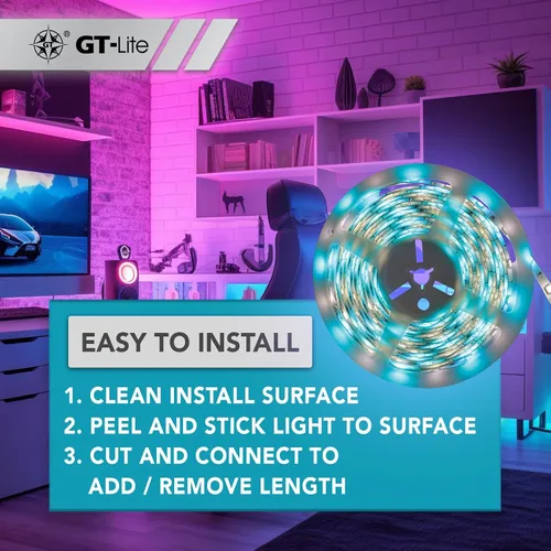 Miniatura 7 de GT-Lite Tira de luces LED de 800 lúmenes, cinta blanca y de color de 16 pies, cortada y conectada