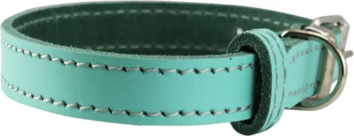 Miniatura 2 de Collar de perro de cuero genuino para perros y cachorros más pequeños, 3 tamaños, turquesa (cuello: 9.25"-11"; 1/2" de ancho)
