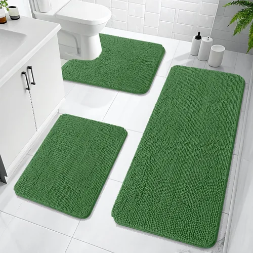 Miniatura 16 de OLANLY Juego de Alfombras de Baño de 3 Piezas, Tapetes de Baño de Chenilla Suave y Absorbente y Alfombra de Contorno en Forma de U para Inodoro
