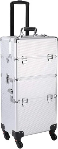 Miniatura 9 de Ochine Estuche de maquillaje 3 en 1, estuche de aluminio para cosméticos, estuche de tren rodante, estuche de tren de maquillaje profesional