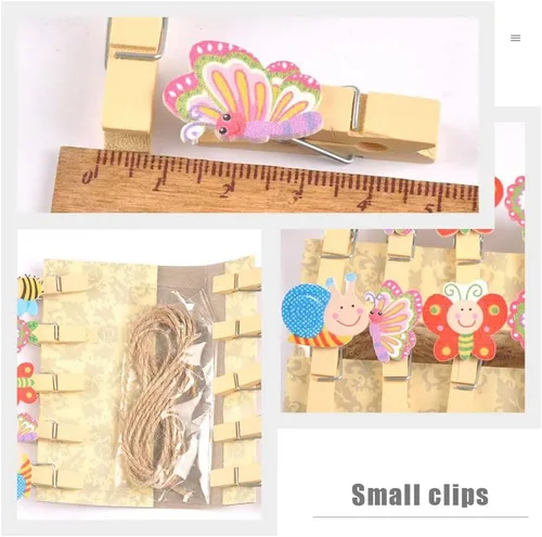 Miniatura 6 de EXCEART Pinzas para la ropa con forma de animal, 50 clips de madera para fotos, manualidades, organización del hogar, clips de dibujo, pequeñas