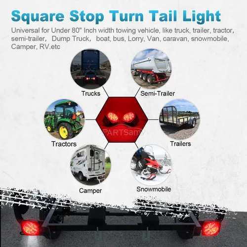 Miniatura 9 de Partsam Luz LED cuadrada impermeable de 12 V, luz LED rectangular de bajo perfil, combinación de luces traseras para remolque, kit de luces traseras