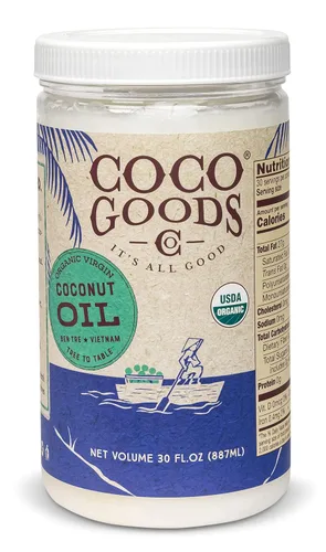 CocoGoodsCo Aceite de coco virgen orgánico de origen único, prensado en frío, sin gluten, sin OMG, sin colesterol (30 onzas líquidas)