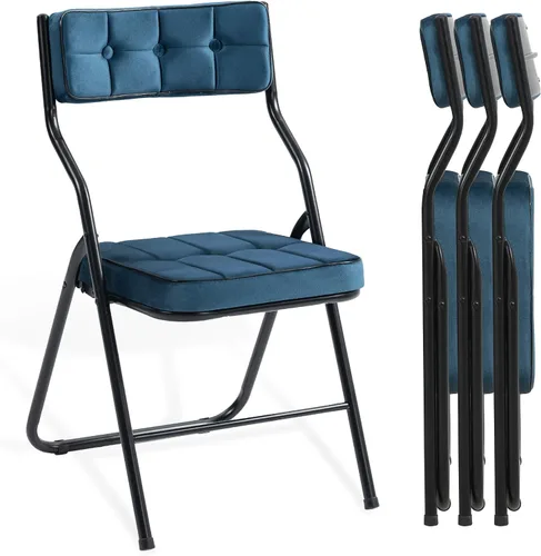 Miniatura 16 de HOMEFUN Paquete de 4 sillas plegables acolchadas, sillas de comedor plegables con cojín, asiento adicional portátil y ensamblado para invitados