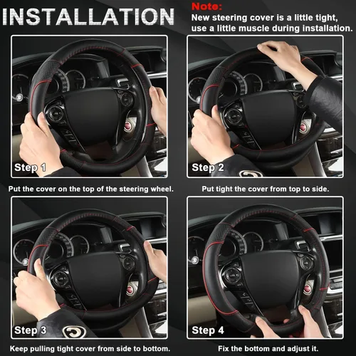Miniatura 8 de GIANT PANDA Funda de volante para Honda Civic (2006-2015), CR-Z, Insight, S2000 (línea negra y roja, tamaño pequeño)
