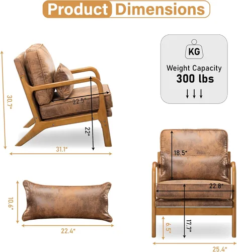 Miniatura 2 de Silla decorativa para sala de estar, sillón tapizado moderno de mediados de siglo con almohada, sillón de lectura, cómoda silla decorativa