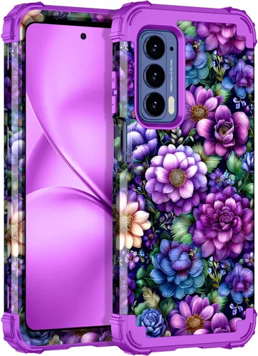 Miniatura 9 de LONTECT Funda para Moto Edge 2021, Moto Edge 5G UW, funda floral a prueba de golpes, 3 en 1, híbrida resistente, resistente, funda protectora