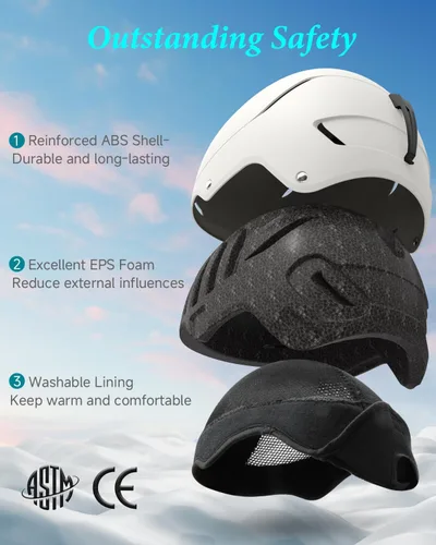 Miniatura 2 de Casco de esquí para mujeres y hombres, casco de snowboard certificado de seguridad con carcasa dura de ABS a prueba de golpes para adultos y jóvenes