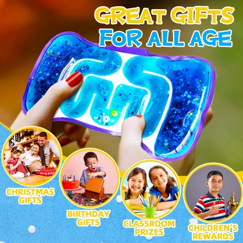 Miniatura 3 de Paquete de 8 juguetes de apretar para niños, tubo sensorial blando con cuentas de laberinto, gominola colorida, lentejuelas brillantes, juguetes