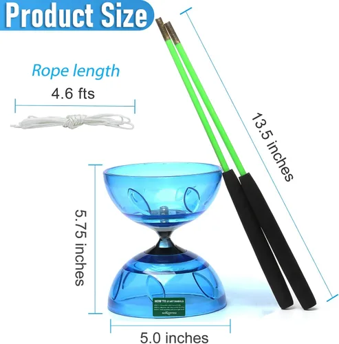 Miniatura 5 de BodyRhythm - Juego de cinco rodamientos de yoyo chino con varillas de fibra de vidrio, cuerdas ajustables para todas las edades, lo mejor para Azul