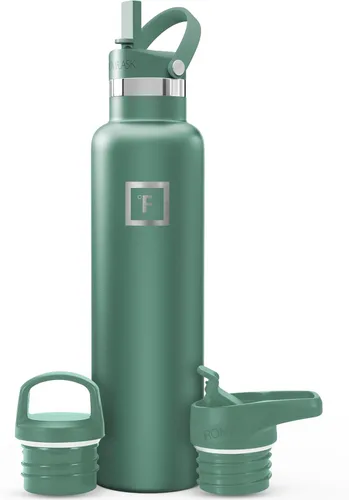 Miniatura 32 de IRON °FLASK Botellas de agua de campamento/senderismo, 3 tapas (estrecha con popote), sin fugas, aisladas al vacío, acero inoxidable de doble pared