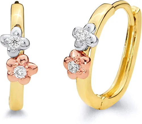 Aretes tipo argolla con circonita cúbica de 14 quilates de oro tricolor de 0.157 in de grosor (0.472 x 0.472 in), Oro de 14 quilates, Circonia cúbica