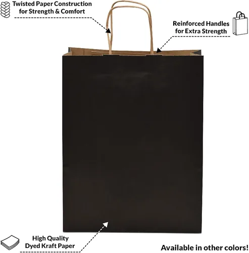 Miniatura 9 de Prime Line Packaging Bolsas de papel negro, bolsas de regalo de papel kraft medianas con asas, pequeñas empresas, compras, boutiques, venta al por