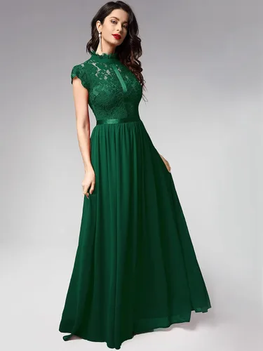Miniatura 4 de Vestido Miusol de encaje floral, formal, hombro cubierto, para noche, largo, fiesta, para mujer
