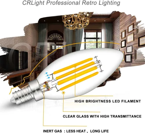 Miniatura 4 de Bombilla LED regulable de 3000 K, 4 W, blanco suave, equivalente a 40 W, 400 lúmenes, bombillas LED E12, forma de torpedo de cristal transparente