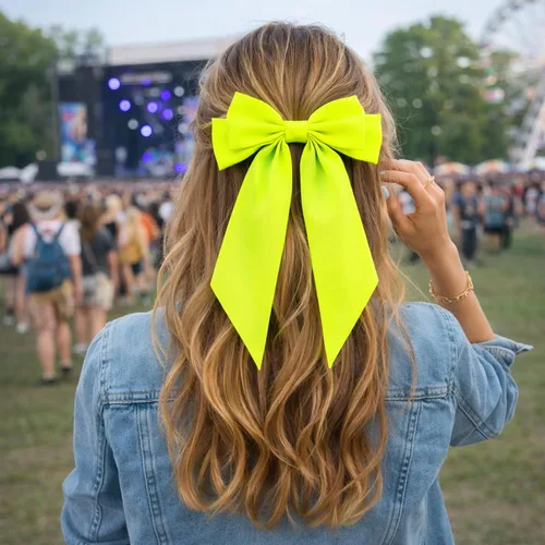 Miniatura 7 de Lazos de neón, 4 lazos grandes de neón para el cabello con colas largas, lazo fluorescente verde lima amarillo verde rosa para niñas, accesorios