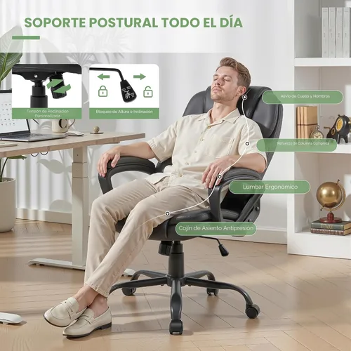 Miniatura 3 de Silla de oficina ergonómica con respaldo alto, cómoda silla de escritorio, silla de oficina ejecutiva ajustable para oficina en casa, silla de Negro