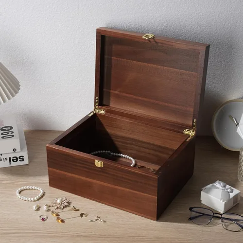 Miniatura 3 de Caja de almacenamiento grande de madera – Caja de madera con tapa para decoración del hogar, ideal para recuerdos, baratijas, joyas y fotos, 12.5 x