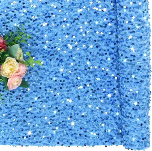 Miniatura 3 de FOTSHARER The Yard - Tela de lentejuelas color azul bebé con purpurina para coser artesanías, tela de malla de 1 yarda con lentejuelas, tela