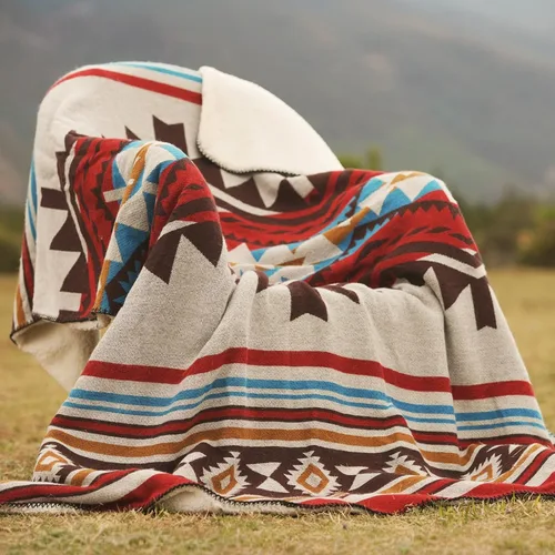 Miniatura 8 de Manta de sherpa boho chic, estampado bohemio vibrante y forro ultrasuave acogedor, elegante y cálida manta de invierno para sofá, cama o decoración