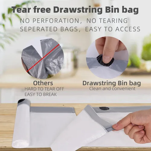 Miniatura 3 de Bolsas de basura de 4 galones, 100 bolsas de basura con cordón, forros gruesos sin perfume para baño, dormitorio, oficina