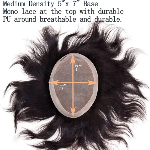 Miniatura 2 de Monofilamento de cabello humano fino para hombre, peluca de monofilamento NPU, peluca de pelo para hombre, 5 x 7 pulgadas, color negro 1B 1B