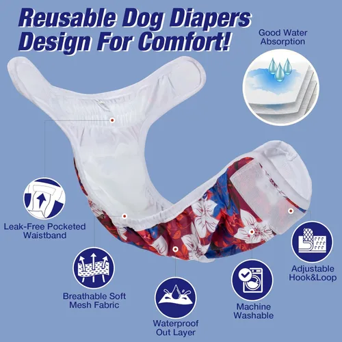Miniatura 2 de Pet Soft Pañales para Perras Hembras, Paquete de 3 Pañales Lavables para Perras Hembras en Celo, Bragas Reutilizables para el Período de las Perras