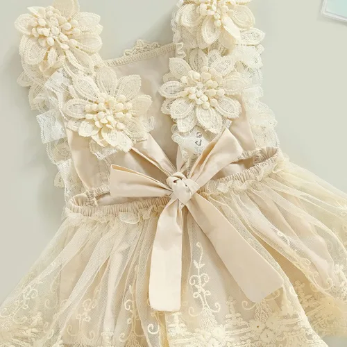 Miniatura 13 de Mubineo Ropa de verano para bebé niña, sin mangas, encaje floral, vestido de mameluco para recién nacido