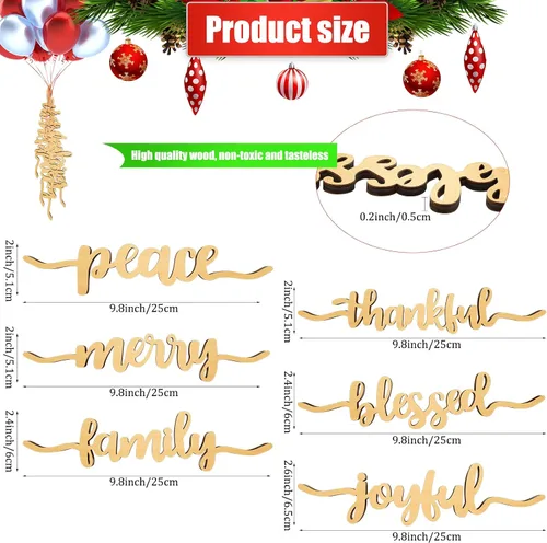 Miniatura 4 de 12 piezas de letras de madera para decoración de mesa de Navidad, letreros de madera rústicos con texto "Thankful Blessed Merry Joyful Peace