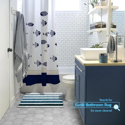 Miniatura 4 de Sunlit Alfombra de baño azul ombré, alfombra de baño náutica para baño, antideslizante, 24 x 17 pulgadas, azul y blanco