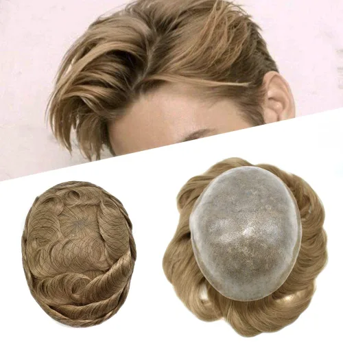 Miniatura 41 de Toupee para hombres Sistema de reemplazo de cabello humano Full Poly Mens Toupee Hairpiece inyectado PU peluca para hombre sistemas de cabello 1B#