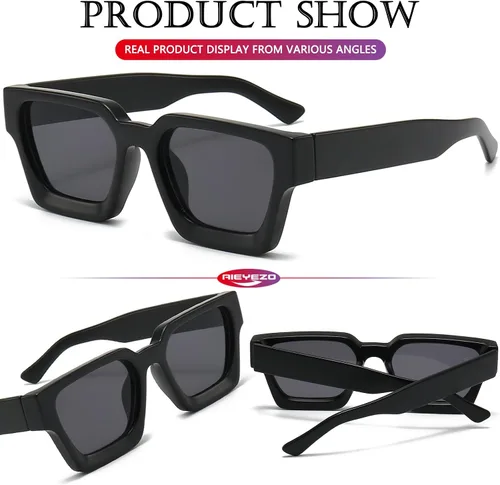Miniatura 17 de AIEYEZO Gafas de sol cuadradas para mujeres y hombres, gafas de sol cuadradas con montura gruesa, estilo de diseñador simple