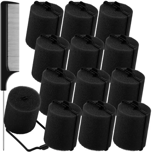 Syhood 12 rodillos de esponja de espuma jumbo de 1.89 pulgadas, rizadores suaves para dormir, rodillos de espuma grandes flexibles y peine de cola