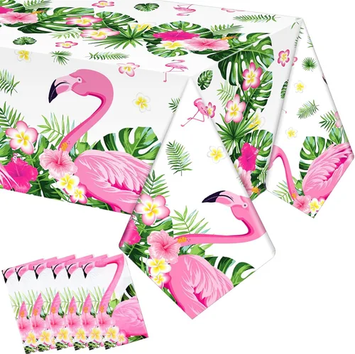 Miniatura 9 de Preboun 3 manteles de verano con diseño de flamenco para fiestas, mantel de plástico tropical hawaiano, 54 x 108 pulgadas, decoración de mesa rosa