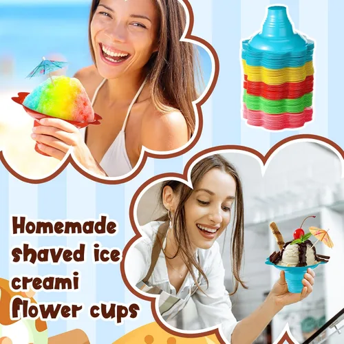 Miniatura 5 de Silkfly Juego de 25 tazas de cono de nieve de flores coloridas de 4 onzas y kit de sombrillas de papel y pajitas de cuchara, cuencos de hielo