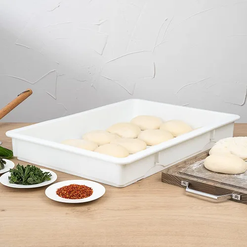 Miniatura 4 de Caja de prueba de 26 x 18 x 3 pulgadas, 1 caja de masa rectangular – apilable, lavavajillas, cajas de plástico blanco para masa de pizza, duraderas
