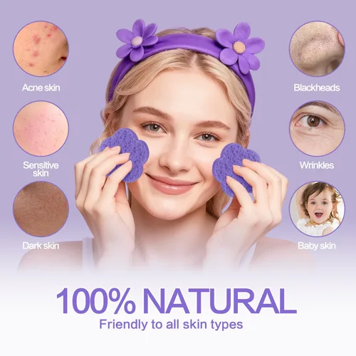 Miniatura 7 de 50 esponjas faciales, naturales, con forma de flor moderna, morado, reutilizable, exfoliante, limpieza, regalo de maquillaje 50 unidades - morado