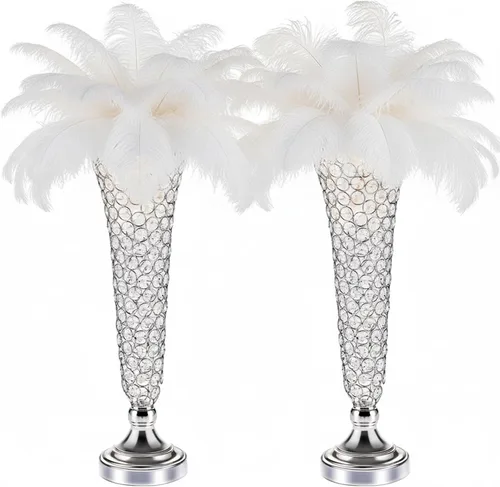 Jarrones de cristal plateado para centros de mesa de boda, jarrones de trompeta de metal de 20 pulgadas de alto para mesas, elegantes soportes