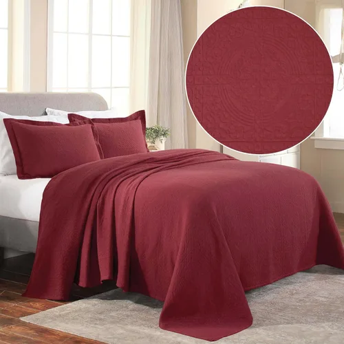 Miniatura 3 de Superior Fleur De Lis - Juego de colcha de algodón de 3 piezas, decoración de cama para el hogar, colcha decorativa con textura, 2 fundas de Granate