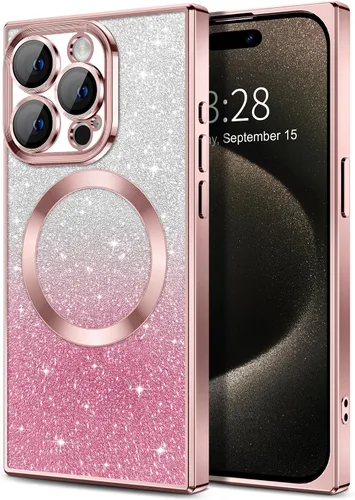 Miniatura 159 de Hython Funda para iPhone 13 Pro transparente con purpurina magnética [compatible con MagSafe] Protector completo de lente de cámara delgado