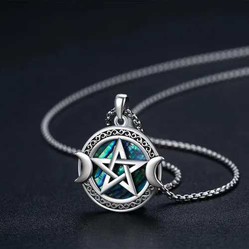 Miniatura 3 de Collar de diosa de triple luna de plata de ley 925 nudo celta pentagrama pentagrama collar con colgante de pentáculo agano wiccano amuleto mágico