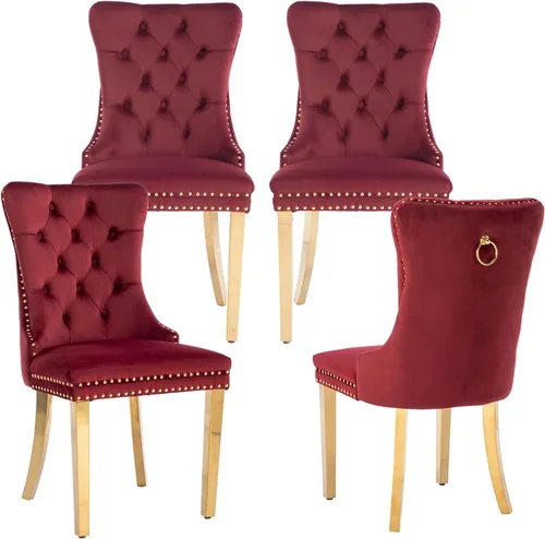 Miniatura 18 de LKTART Juego de 2 sillas de comedor de terciopelo, sillas de comedor copetudas con ribete de anillo de clavo, silla de comedor tapizada con patas