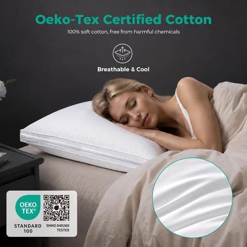 Miniatura 4 de Three Geese Almohada de plumas de ganso de capa ajustable, almohada de cama ensamblable, funda 100% algodón orgánico suave, buena para dormir boca