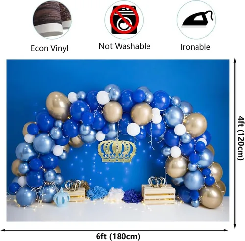 Miniatura 2 de Arco de globos azules de 6 x 4 pies, telón de fondo para el primer cumpleaños para niños, decoración de retratos, fondo de fotografía