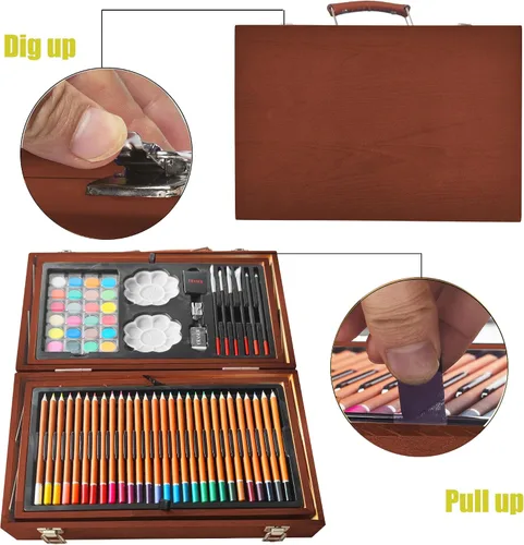 Miniatura 3 de KINSPORY Juegos de arte, paquete de 139 suministros de arte de pintura y dibujo con 2 blocs de bocetos, manualidades de doble capa de lujo, lápices