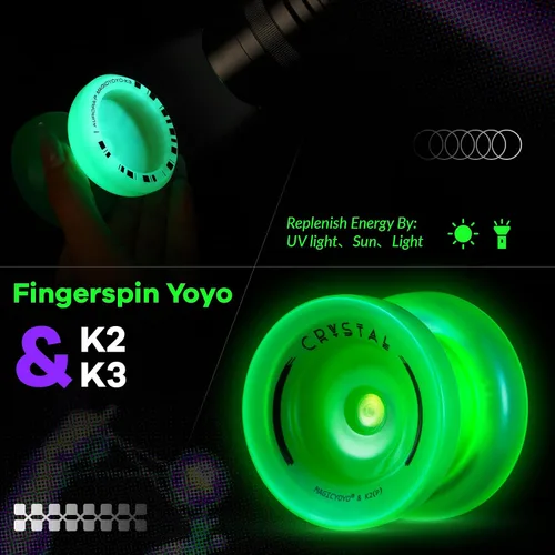 Miniatura 6 de MAGICYOYO Fingerspin - Yoyo que brilla en la oscuridad, Yoyo de doble propósito sensible y no sensible para niños de 8 a 12 años, yoyos