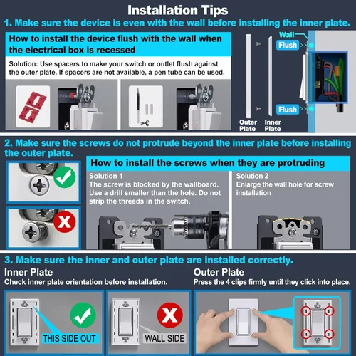Miniatura 4 de BESTTEN Placa de pared sin tornillos de 5 segmentos, cubierta de enchufe decorador, placa decorativa para interruptor, serie blanca nieve brillante