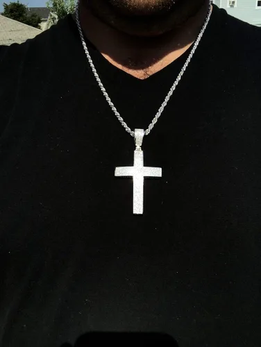 Miniatura 7 de Harlembling Solid 925 Sterling Silver Iced Cross Pendant - Men's - 2x1.5 20 Grams - Fits Up To 8mm Chains!