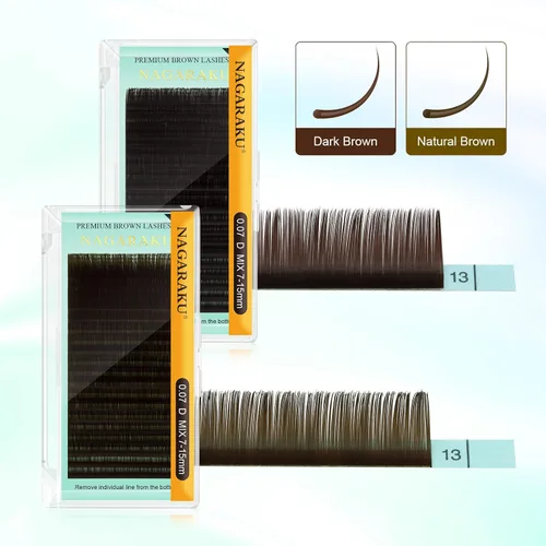 Miniatura 8 de NAGARAKU Extensiones de pestañas de color marrón oscuro 0.003 in, rizo B, 0.276-0.591 in, bandeja mixta, pestañas individuales, volumen de visón